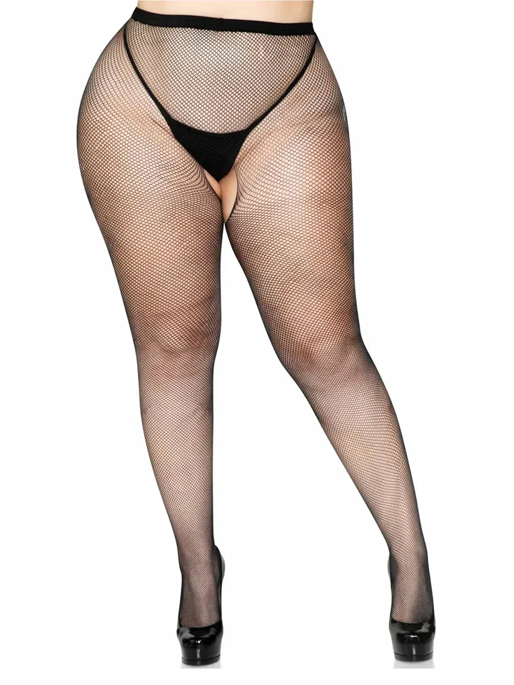 Crotchless Pantyhose Black Plus Size