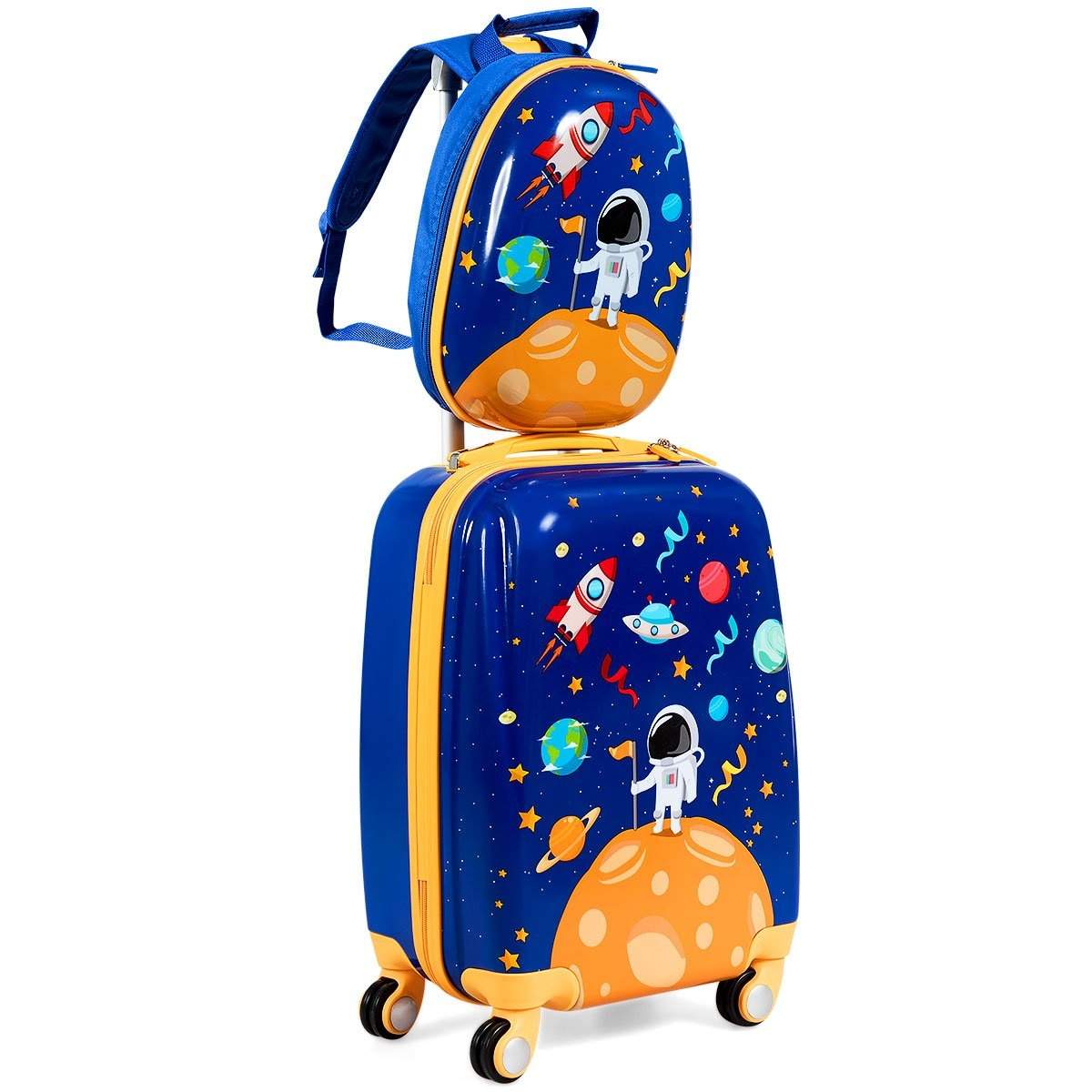 Lasten matkalaukku + muovista valmistettu reppu astronautit